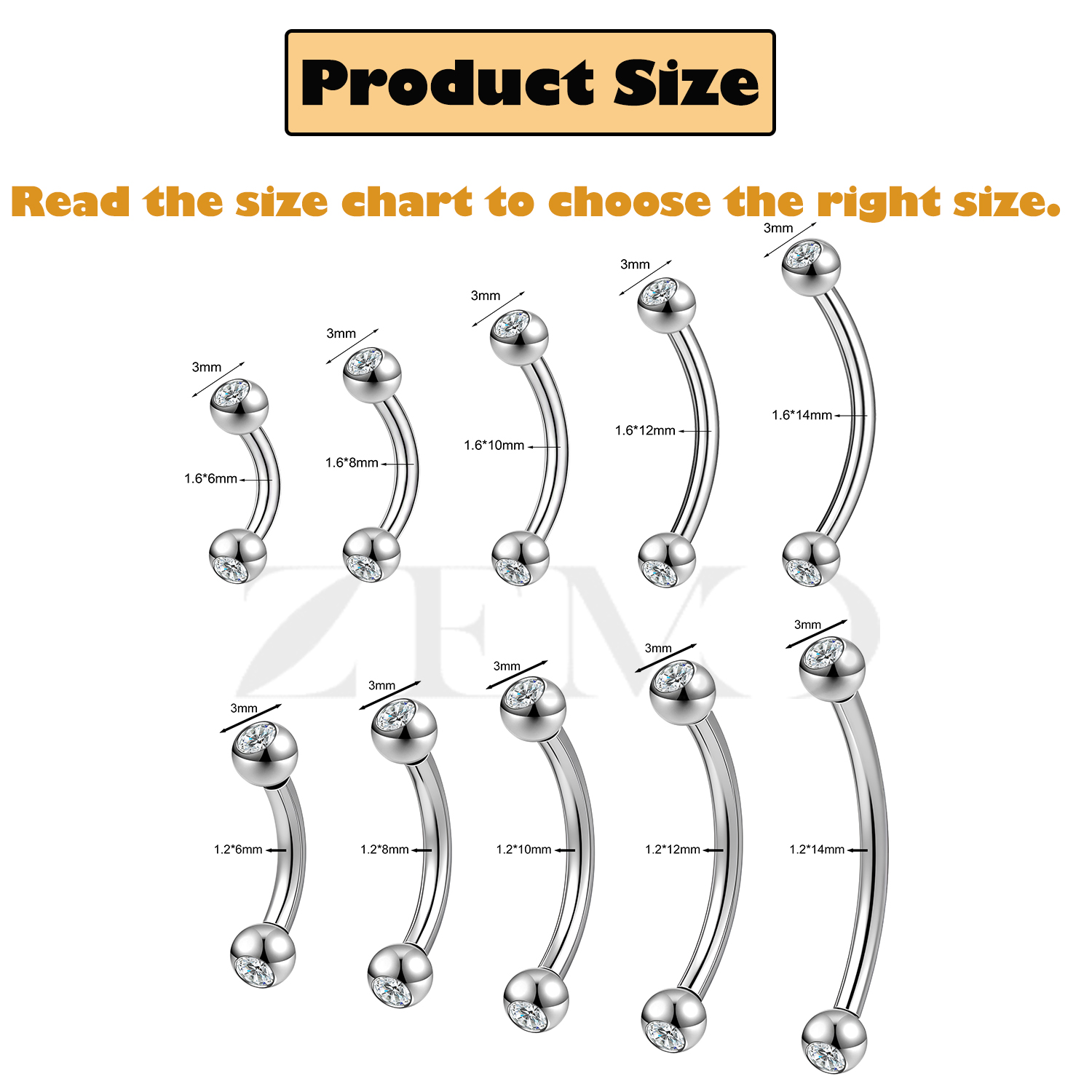 ZEMO 1PC 14/16G Stainless Stee - Eyebrow Curved Barbell recension och pris