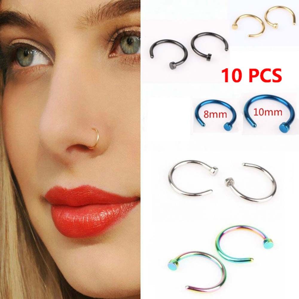 10 Pcs Thin Stainless Steel Fo - Body Jewelry Nose Ring recension och pris